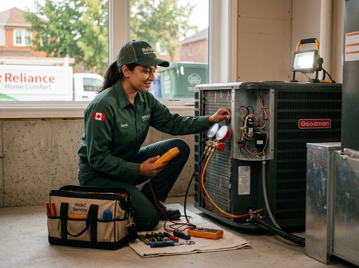 AC repair technician at work